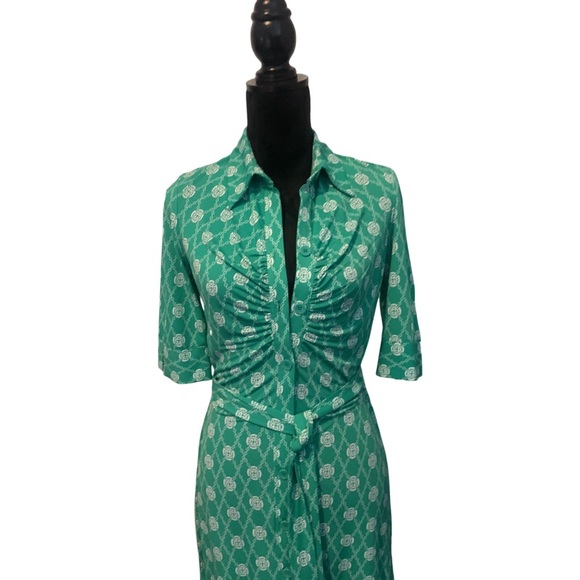 Laundry Knit Dress Green & White Collared belted Shirt Dress - Picture 3 of 8